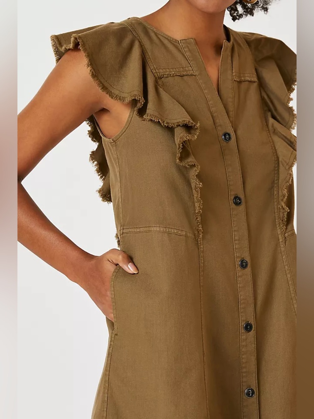 Pilcro Olive Ruffle-Trim Button Front Mini Dress
